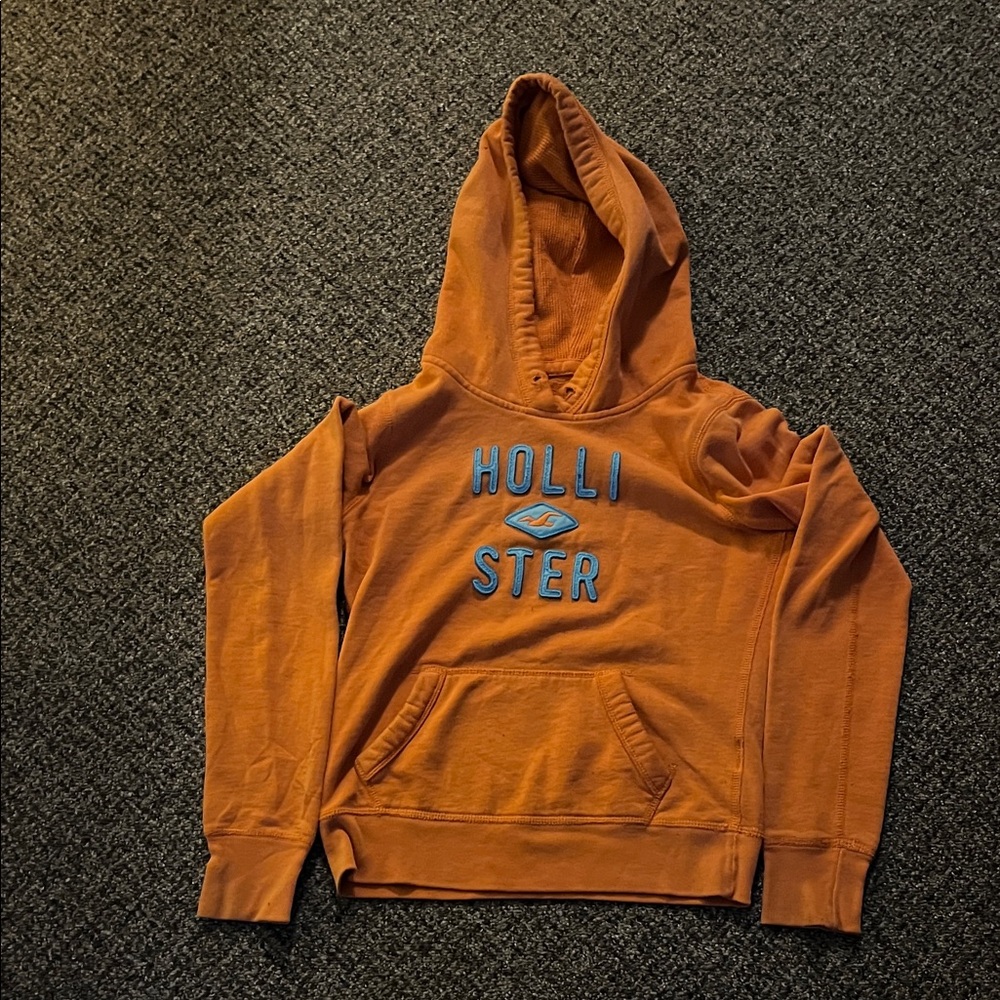 Hollister Orange Hoodie with Blue Logo